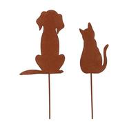 NIHENHAO Décoration de jardin en métal - Animaux rouillés pour décorations extérieures - Accessoire décoratif d'extérieur - 1 chat et 1 chien