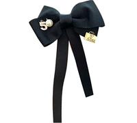 NIHENHAO Femmes Long Ruban Noeud Papillon Broche Numéro 5 Fausse Perle Épingle À Revers Pré-Noué Cravate Polyester