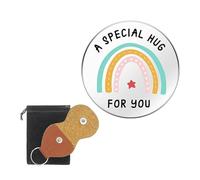 NIHENHAO Jetons de poche « A Special Hug for You » - En acier inoxydable - Cadeau inspirant double face avec porte-clés en cuir synthétique