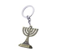 NIHENHAO Porte-clés juif pour Hanoukka en alliage de zinc - Chandelier de Jérusalem - Symbole juif - Forme de menorah - Bronze antique