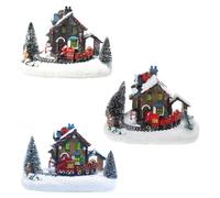 NIHENHAO pour Lumières LED de Couleur créative Maison Rougeoyante Noël Petit Train Maison de Village Paysage Lumineux Neige résine Figurines résine