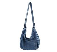 NIHENHAO Sac à bandoulière vintage en denim délavé pour femme et homme Grande capacité Sac à bandoulière en jean Sac à main zippé avec sangle réglable