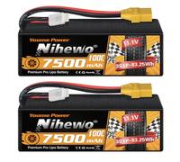 Nihewo 3S Lipo Lot de 2 batteries RC 11,1 V 7500 mAh 100 C 3S Lipo Boîtier rigide XT90 Connecteur compatible avec Arrma Axial Losi 1/8 1/10 RC Voiture Camion Truggy Véhicules Citerne Bateau Avion