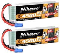 Nihewo 4s Lipo Batterie 14,8V RC Batterie 4500mAh 60C avec EC5 connecteur Compatible avec Arrma Axial Losi 1/8 Échelle RC Voiture Camion Véhicule Avion Hélicoptère Bateau Réservoir Modèles (2pcs)