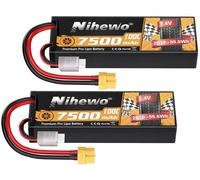 Nihewo Batterie LiPo 2S 7,4V 7500mAh 100C XT60 pour Voiture RC - 2 pièces
