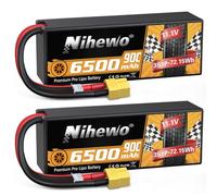 Nihewo Batterie Lipo 3S 11,1V 6500mAh 90C Coque Rigide Prise XT60 2pcs