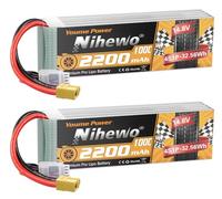 Nihewo Batterie Lipo 4S 14,8V 2200mAh RC avec étui Souple 100 C avec Prise XT60 pour Drone FPV RC Quadcopter hélicoptère Avion Voiture Camion Bateau modèles RC (2 Paquets)