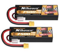 Nihewo Lot de 2 batteries Lipos XT60 - 7,4 V - 7 500 mAh - Coque rigide 100 C - Connecteur Lipos XT60 - Compatible avec les modèles 1/8 1/10 RC pour voiture, camion, camion, camion, réservoir, bateau