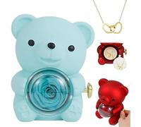 Nihexo 2025 Nouveau Collier en forme de cœur gravé avec véritable ours en rose, cadeau pour femme avec collier en forme de cœur, pour femme, Noël, Saint-Valentin, anniversaire (Bleu)