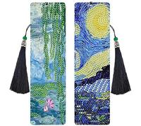 NIHO-JIUMA Lot de 2 kits de peinture diamant marque-page nuit étoilée et nénuphar à faire soi-même, kit de marque-page en acrylique avec pompon en cristal, cadeau pour adulte/adolescent