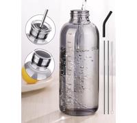 NiHome Bouteille d'eau en verre borosilicate 750 ml avec bouchons, paille inoxydable, brosse et couvercle silicone, étanche pour voyage