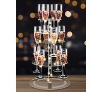 NiHome Casier à champagne à 3 étages en acrylique transparent pour 12 verres à vin, haute transparence et matériau durable, design polyvalent pour mariages, fêtes, bars, grande capacité avec base de