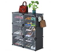 NiHome Étagère à chaussures avec portes - 24 paires d'organiseurs de chaussures de placard et de rangement - Boîte de rangement à chaussures empilable en plastique - Étagère à chaussures autonome pour