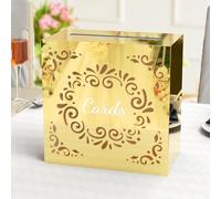 NiHome Golden Mirror Boîte à cartes de mariage en acrylique avec couvercle coulissant, grande capacité pour 80 à 100 cartes, acrylique doré de qualité supérieure avec impression de cartes grasses pour