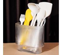 NiHome Grand porte-ustensiles de cuisine en verre pour comptoir, design à rayures verticales, gain de place pour cuisine et salle à manger, passe au lave-vaisselle, affichage floral essentiel pour les