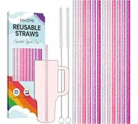 NiHome Lot de 12 pailles de rechange à paillettes pour gobelet Stanley (rose dégradé)