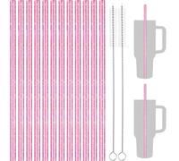 NiHome Lot de 12 pailles de rechange à paillettes pour gobelets Stanley de 1200 ml et 2 brosses de nettoyage, 30,5 cm de long, matériau PETG durable, sans BPA, pour diverses boissons et tasses, ajoute