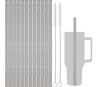 NiHome Lot de 12 pailles de rechange à paillettes pour gobelets Stanley de 1200 ml et 2 brosses de nettoyage, 30,5 cm de long, matériau PETG durable, sans BPA, pour diverses boissons et tasses, ajoute