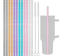 NiHome Lot de 12 pailles de rechange en plastique pailleté pour gobelet Stanley de 1,18 l, diamètre de 0,8 cm, paille réutilisable de 30,5 cm de long avec 2 brosses - PETG durable, sans BPA, avec