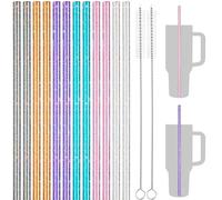 NiHome Lot de 12 pailles de rechange en plastique pailleté pour gobelet Stanley de 1284 ml, pailles réutilisables de 30,5 cm avec 2 brosses - PETG durable, sans BPA, avec éclat induit au laser