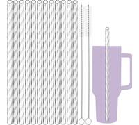 NiHome Lot de 12 pailles réutilisables en plastique pour gobelets Stanley de 1200 ml, pailles de 30,5 cm avec 2 brosses à motif ondulé, pailles en PETG durable, sans BPA pour milkshakes, eau