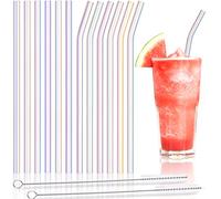 NiHome Lot de 12 pailles réutilisables en verre transparent, 20,3 x 0,8 cm, droites et 6 courbées, avec 2 brosses de nettoyage pour milkshakes, boissons glacées, respectueuses de l'environnement