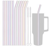 NiHome Lot de 12 pailles réutilisables en verre transparent irisé - 30,5 x 0,9 cm - 6 droites et 6 courbées - Avec 2 brosses de nettoyage - Pour milkshakes, boissons glacées, smoothies, respectueuses