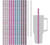 NiHome Lot de 12 pailles réutilisables léopard pour gobelets Stanley de 1200 ml et 887 ml, pailles de rechange en plastique de 30,5 cm de long pour Yeti Meoky Simple Modern avec 2 brosses, durables,