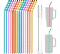 NiHome Lot de 14 pailles courbées en silicone pour gobelets Stanley de 1200 ml, pailles réutilisables extra longues de 35,6 cm, longueur de coupe flexible pour grande bouteille d'eau de 3,5 à 1,8 l, 2