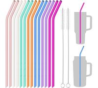 NiHome Lot de 14 pailles en silicone pour gobelets Stanley de 1200 ml, pailles réutilisables extra longues de 35,6 cm, longueur de coupe flexible pour grande bouteille d'eau de 3,5 à 1,8 l - 2 brosses