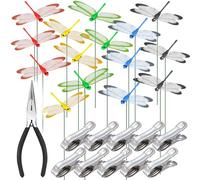 NiHome Lot de 15 pinces décoratives en forme de libellule pour jardin, 24,9 cm de long, multicolores, étanches, pour extérieur et intérieur, décoration polyvalente pour plantes et dissuasion des