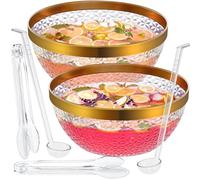 NiHome Lot de 2 bols à punch en plastique transparent avec louche et pince pour fêtes, mariages, barbecues, 4 litres - Ensemble complet pour cocktails, salades, collations - Facile à nettoyer