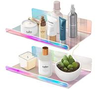 NiHome Lot de 2 étagères flottantes en Acrylique irisé avec Bords - Fixation Murale - 20,1 x 11,4 cm - Fixation adhésive et vis - pour Salle de Bain, Chambre à Coucher, Bureau Décoration d'intérieur