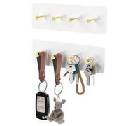 NiHome Lot de 2 porte-clés muraux à 4 crochets (blanc/doré)