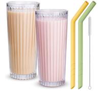 NiHome Lot de 2 verres Highball de 532 ml avec pailles en silicone