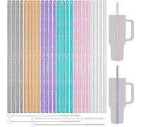 NiHome Lot de 24 pailles de rechange en plastique pailleté pour gobelet Stanley de 1200 ml, pailles réutilisables de 30,5 cm avec 4 brosses - PETG durable, sans BPA, avec éclat induit au laser