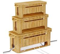 NiHome Lot de 3 boîtes de rangement de câbles en rotin pour garder les cordons organisés à la maison et au bureau, boîte de rangement de câbles sûre et durable pour un bureau et un sol sans