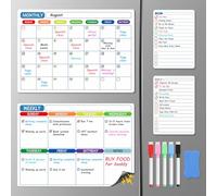 NiHome Lot de 4 calendriers magnétiques effaçables à sec pour réfrigérateur, comprend un calendrier mensuel, un planificateur hebdomadaire, 2 tableaux quotidiens, 5 marqueurs avec gommes et une gomme