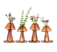 NiHome Lot de 4 pots de fleurs en verre borosilicate durable avec base en bois pour fleurs, culture hydroponique et décoration d'intérieur (marron)