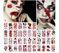 NiHome Lot de 40 feuilles de tatouages temporaires amovibles réalistes pour Halloween - Costume de zombie - Cosplay - Blood Wound Bleeding - Variety Party Makeup Face Decals