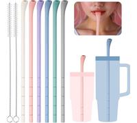 NiHome Lot de 6 pailles anti-plis en silicone pour gobelets Stanley de 1 200 ml et 887 ml avec pinceaux, longueur personnalisable, sans plis, pailles réutilisables pour lèvres (macaron)