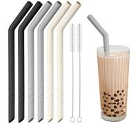 NiHome Lot de 6 pailles en silicone courbées extra larges réutilisables (noir, blanc et gris)