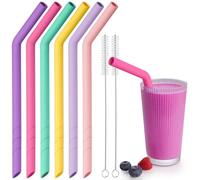 NiHome Lot de 6 pailles en silicone réutilisables, extra larges, pour boba, smoothies et thé à bulles, longueur découpable, sans BPA, avec 2 brosses de nettoyage, passent au lave-vaisselle (couleurs