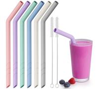 NiHome Lot de 6 pailles en silicone réutilisables, extra larges, pour boba, smoothies et thé aux bulles, longueur découpable, sans BPA, avec 2 brosses de nettoyage, passent au lave-vaisselle (macaron)