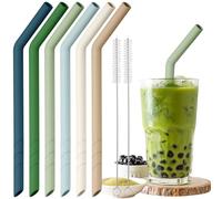 NiHome Lot de 6 pailles en silicone réutilisables, extra larges, pour boba, smoothies et thé aux bulles, longueur découpable, sans BPA, avec 2 brosses de nettoyage, passent au lave-vaisselle (couleurs