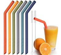 NiHome Lot de 6 pailles en silicone réutilisables, extra larges, pour boba, smoothies et thé aux bulles, longueur découpable, sans BPA, avec 2 brosses de nettoyage, arc-en-ciel foncé