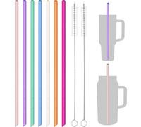 NiHome Lot de 7 pailles en silicone de 35,6 cm pour tasses Stanley et grandes bouteilles, pailles réutilisables de qualité alimentaire avec 2 brosses de nettoyage, douces et flexibles pour bouteilles