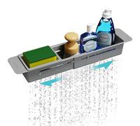 NiHome Organisateur Extensible pour Évier de Cuisine, Rack Télescopique Compact pour Brosse et Éponge, Porte-Éponge/Raclette Ajustable avec Drainage, Pads Antidérapants, ABS Durable (Gris Foncé)