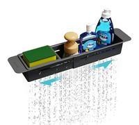 NiHome Organiseur de cuisine extensible au-dessus de l'évier, petite étagère de rangement télescopique pour éponge, patins antidérapants, étagère d'évier extensible, support réglable pour éponge