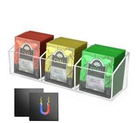 NiHome Organiseur magnétique pour sachets de thé en acrylique à trois compartiments, solution de rangement polyvalente pour sachets de thé et petits articles, design élégant durable avec taille